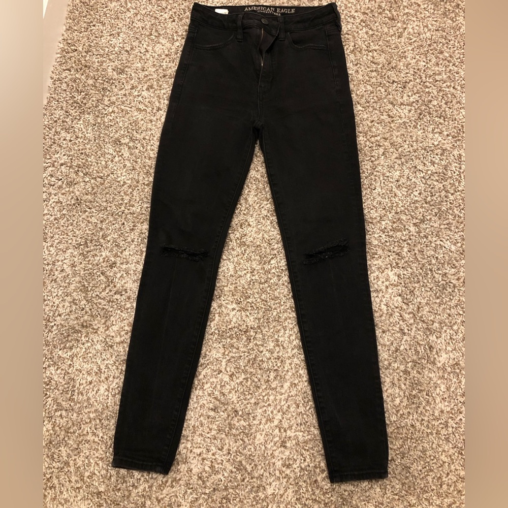 American eagle high waisted distressed black jeans